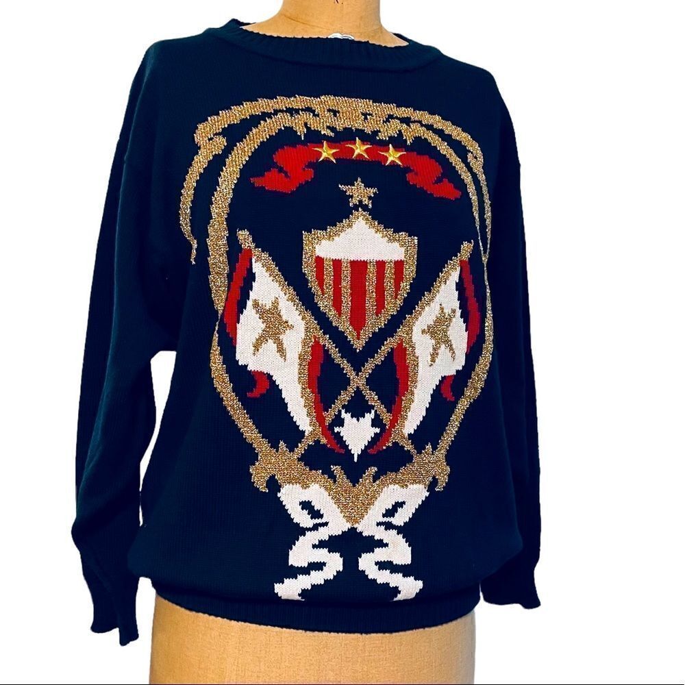 Vintage 80s Mondi Blue Nautical Design Sweater size medium